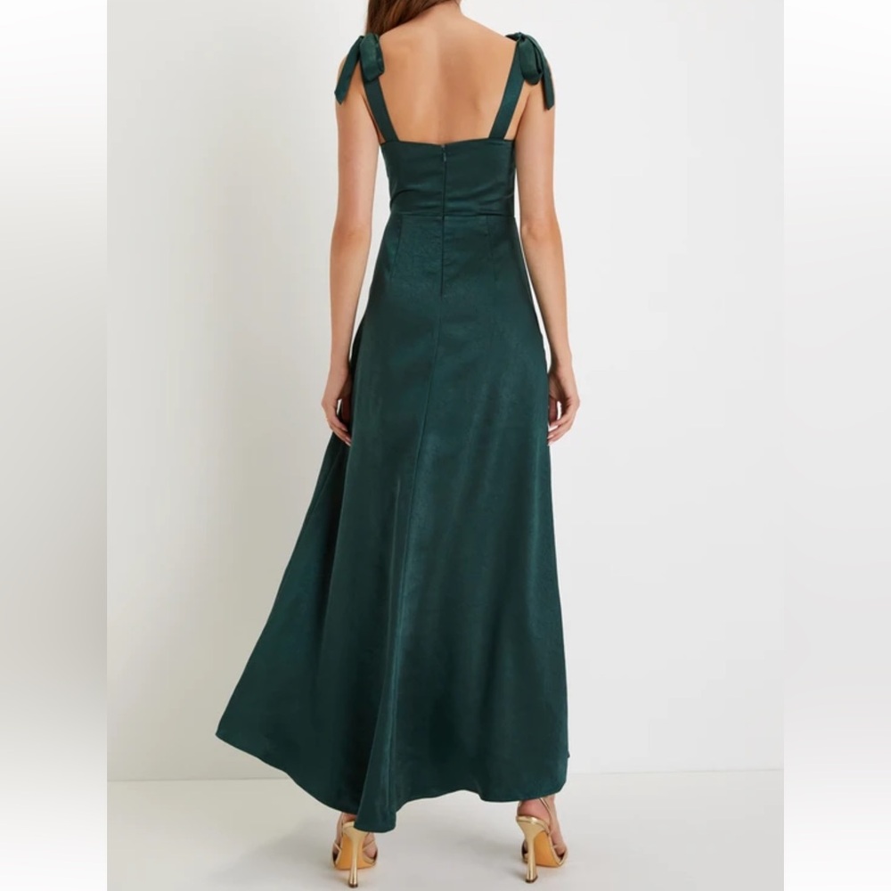 Lulu's Green Satin Tie-Strap Maxi Dress - Picture 3 of 5
